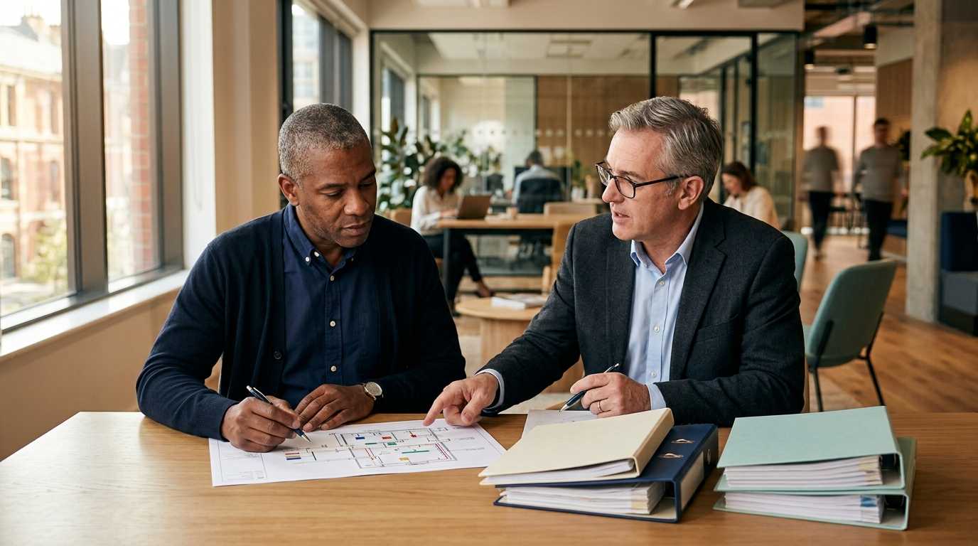 Manager and adviser reviewing an ongoing plan