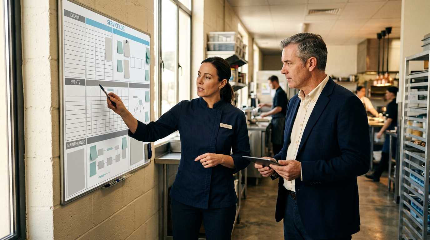 Hospitality staff reviewing a control board