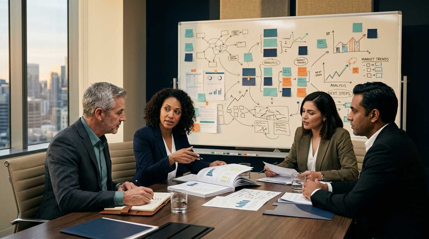 Leaders reviewing a performance board